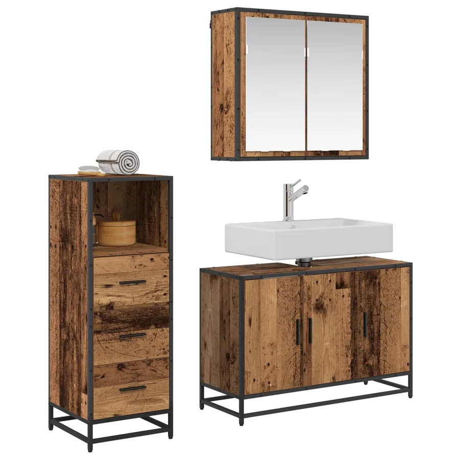 Ensemble de mobilier de salle de bain 3 pcs Bois Ancien - 3