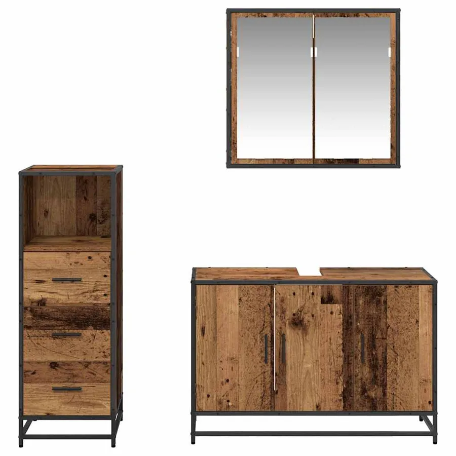 Ensemble de mobilier de salle de bain 3 pcs Bois Ancien - 5