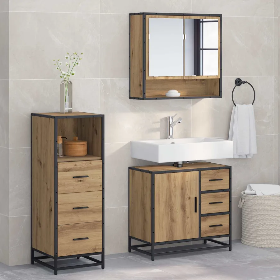 Ensemble de mobilier de salle de bain 3 pc Chêne artisanal