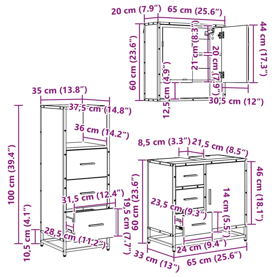 Ensemble de mobilier de salle de bain 3 pc Chêne artisanal - 15