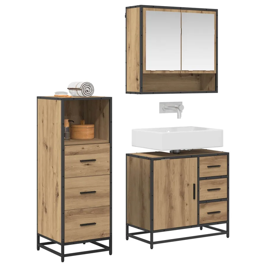 Ensemble de mobilier de salle de bain 3 pc Chêne artisanal - 3