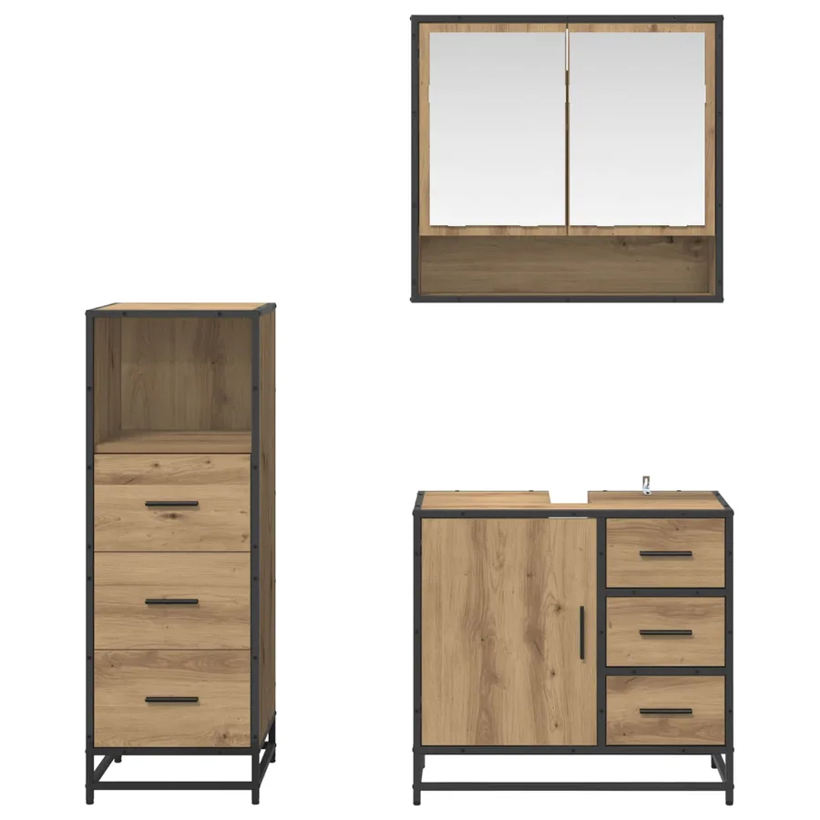 Ensemble de mobilier de salle de bain 3 pc Chêne artisanal - 9