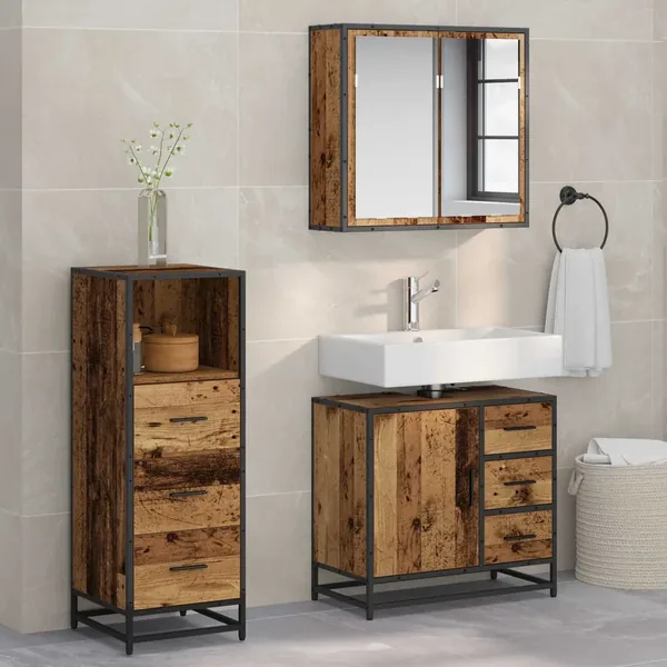 Ensemble de mobilier de salle de bain 3 pcs Bois Ancien