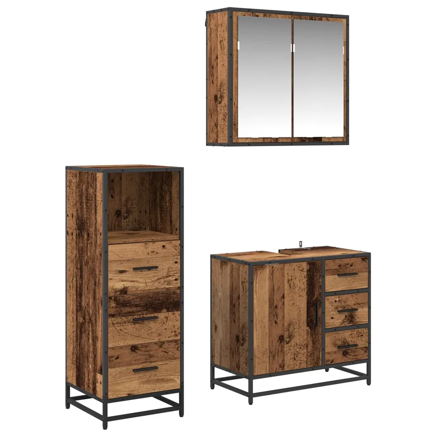 Ensemble de mobilier de salle de bain 3 pcs Bois Ancien - 2