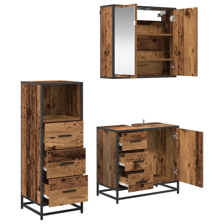 Ensemble de mobilier de salle de bain 3 pcs Bois Ancien - 5