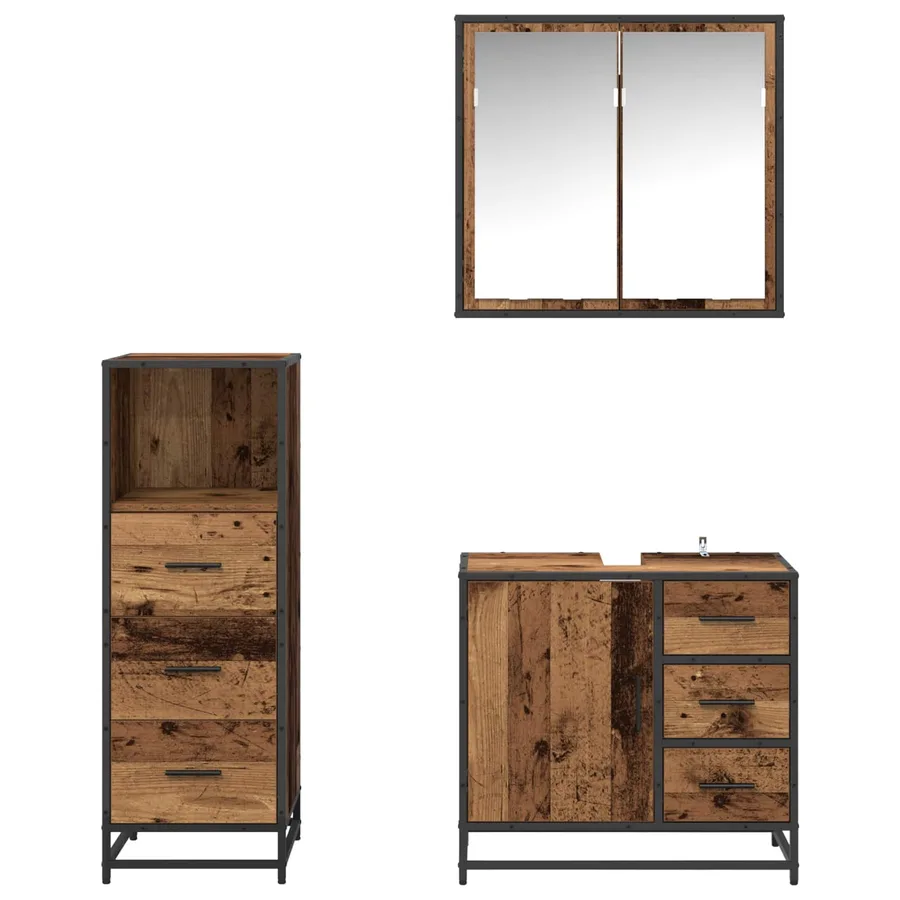 Ensemble de mobilier de salle de bain 3 pcs Bois Ancien - 9