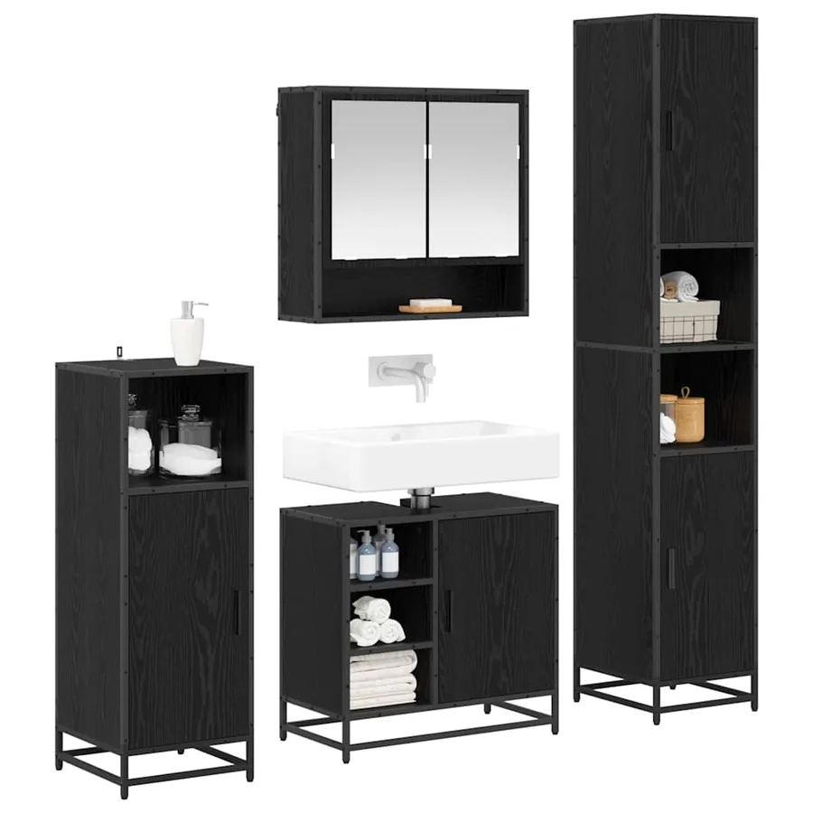 Ensemble de mobilier de salle de bain 4 pcs Chêne noir - 3