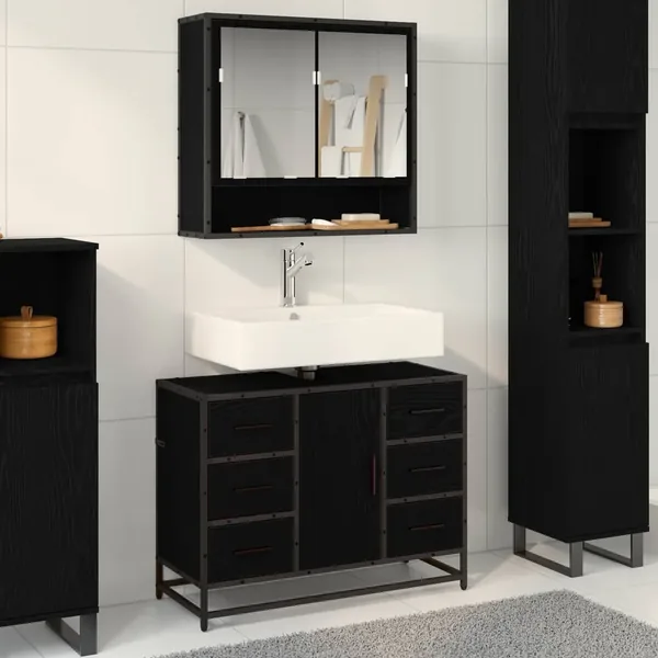 Ensemble de mobilier de salle de bain 2 pcs Chêne noir