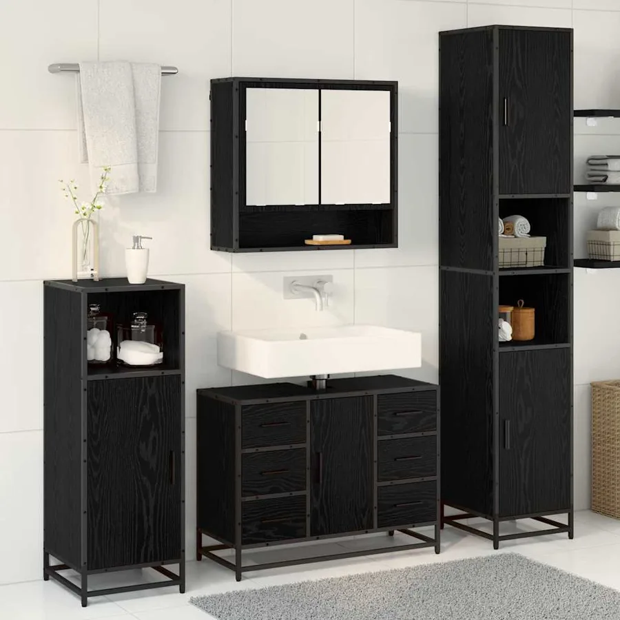 Ensemble de mobilier de salle de bain 4 pcs Chêne noir - 4