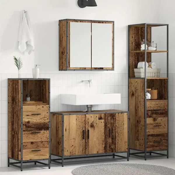 Ensemble de mobilier de salle de bain 4 pcs Bois Ancien