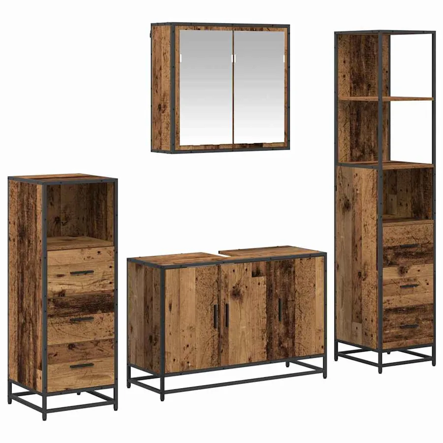 Ensemble de mobilier de salle de bain 4 pcs Bois Ancien - 2