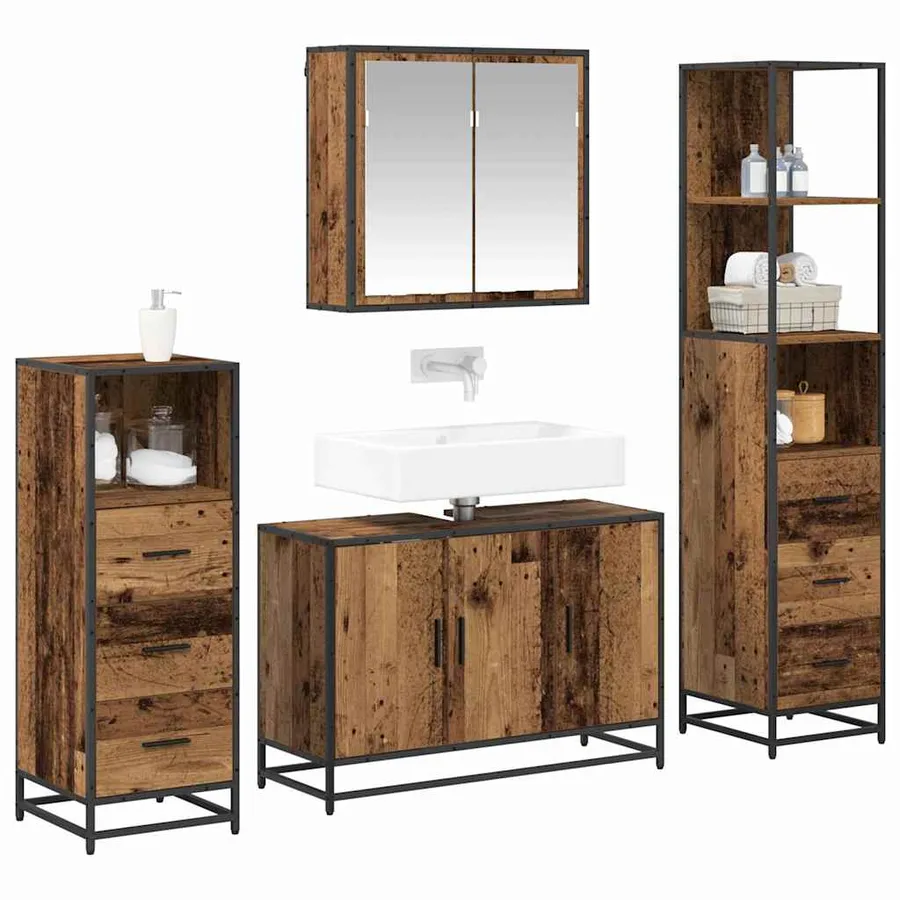 Ensemble de mobilier de salle de bain 4 pcs Bois Ancien - 3