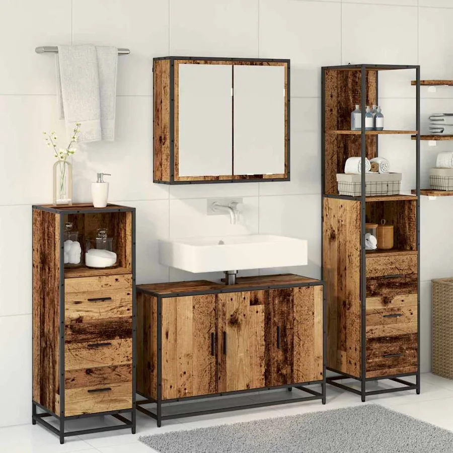 Ensemble de mobilier de salle de bain 4 pcs Bois Ancien - 4