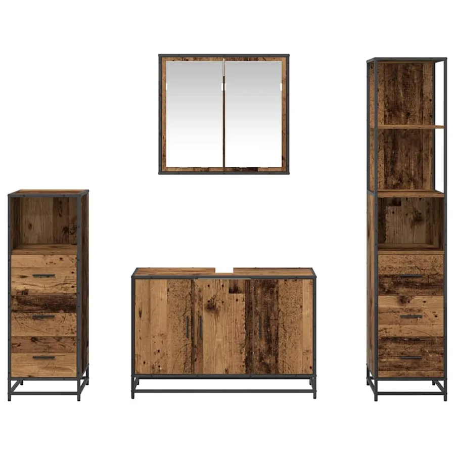 Ensemble de mobilier de salle de bain 4 pcs Bois Ancien - 9