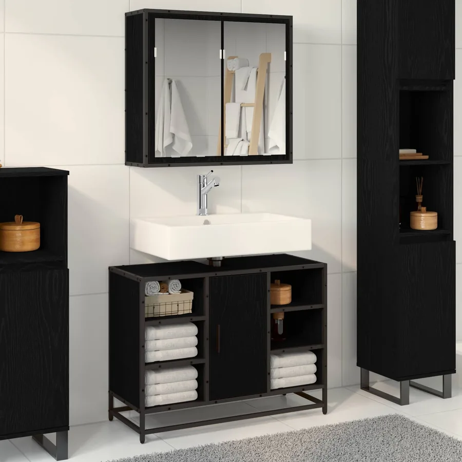 Ensemble de mobilier de salle de bain 2 pcs Chêne noir