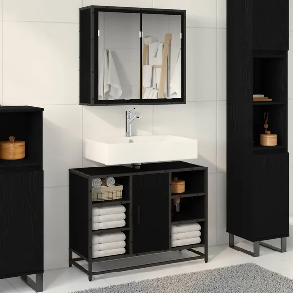 Ensemble de mobilier de salle de bain 2 pcs Chêne noir