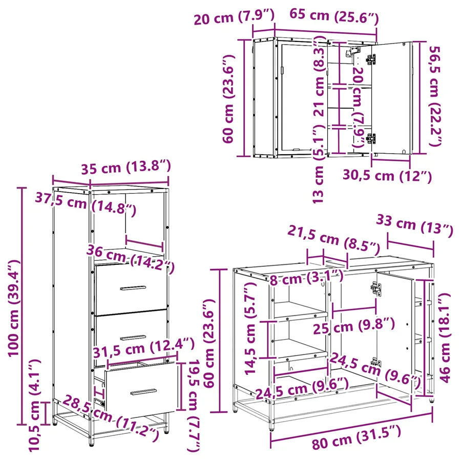 Ensemble de mobilier de salle de bain 3 pcs Chêne noir - 15