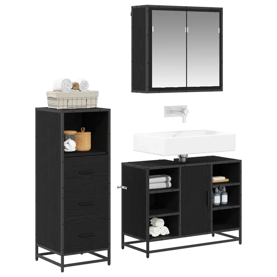 Ensemble de mobilier de salle de bain 3 pcs Chêne noir - 3