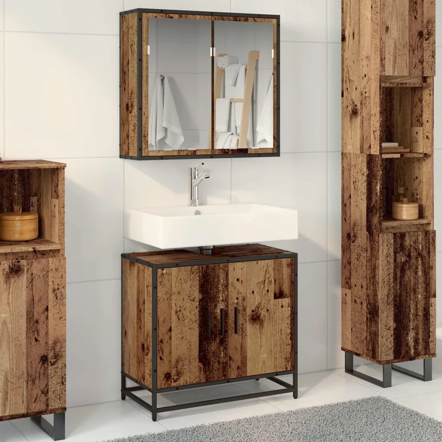 Ensemble de mobilier de salle de bain 2 pcs Bois Ancien