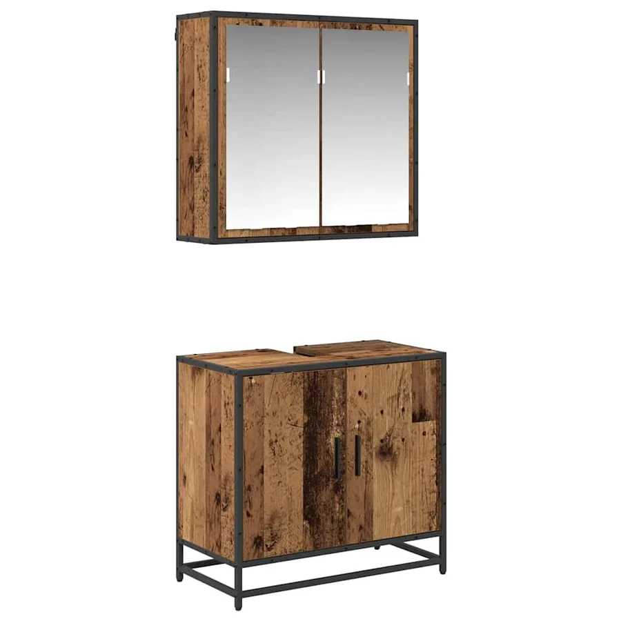 Ensemble de mobilier de salle de bain 2 pcs Bois Ancien - 2