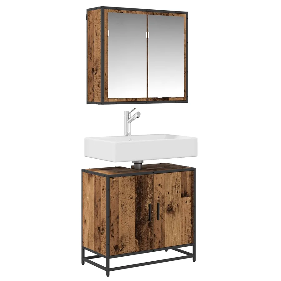 Ensemble de mobilier de salle de bain 2 pcs Bois Ancien - 3