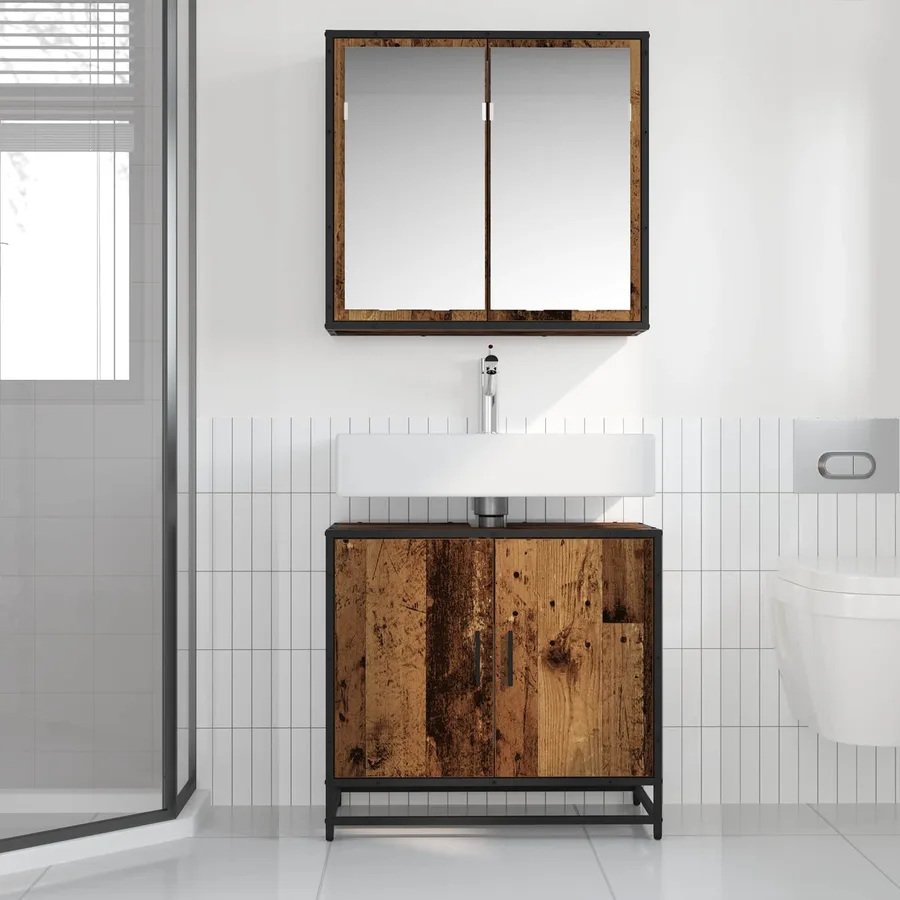 Ensemble de mobilier de salle de bain 2 pcs Bois Ancien - 4