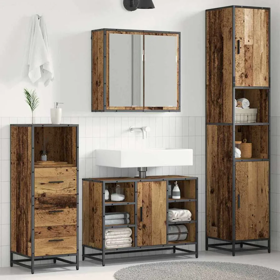 Ensemble de mobilier de salle de bain 3 pcs Bois Ancien