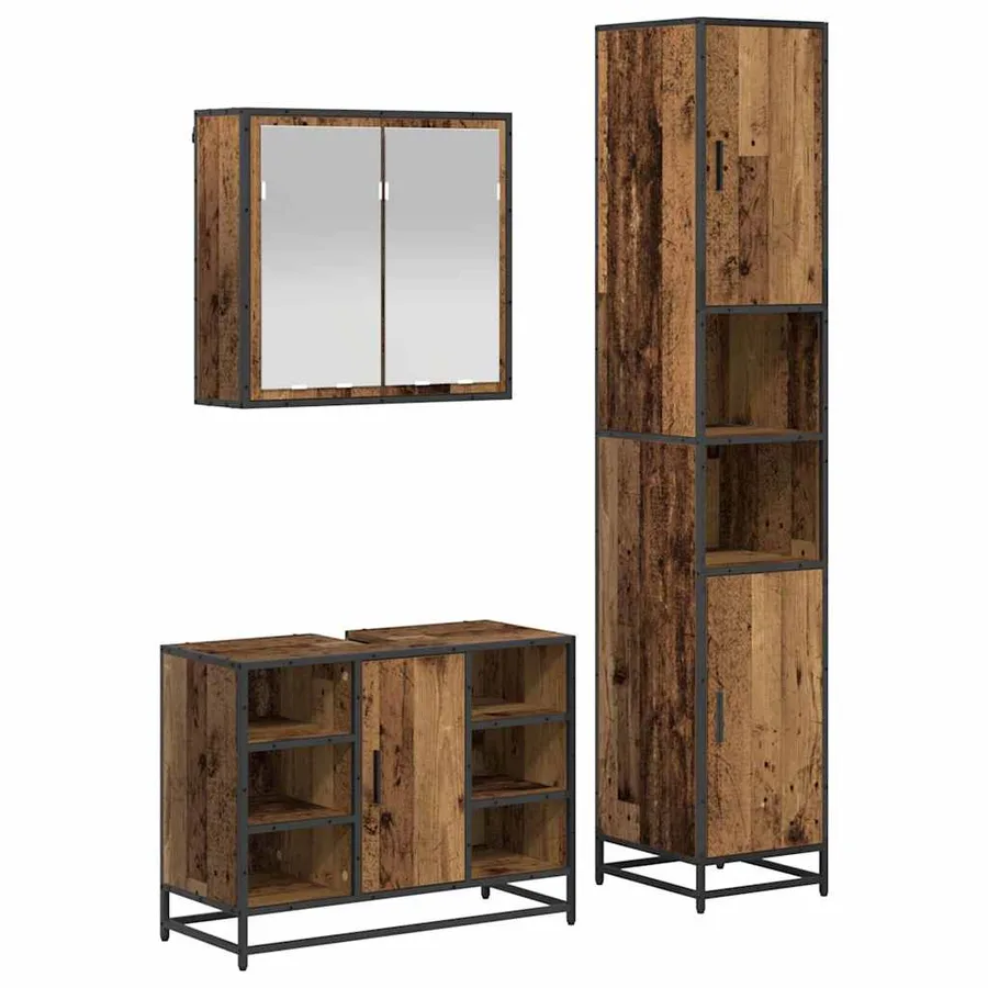 Ensemble de mobilier de salle de bain 3 pcs Bois Ancien - 2