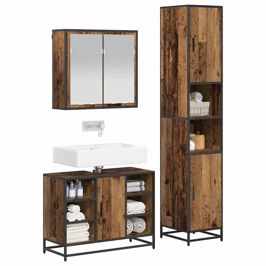 Ensemble de mobilier de salle de bain 3 pcs Bois Ancien - 3