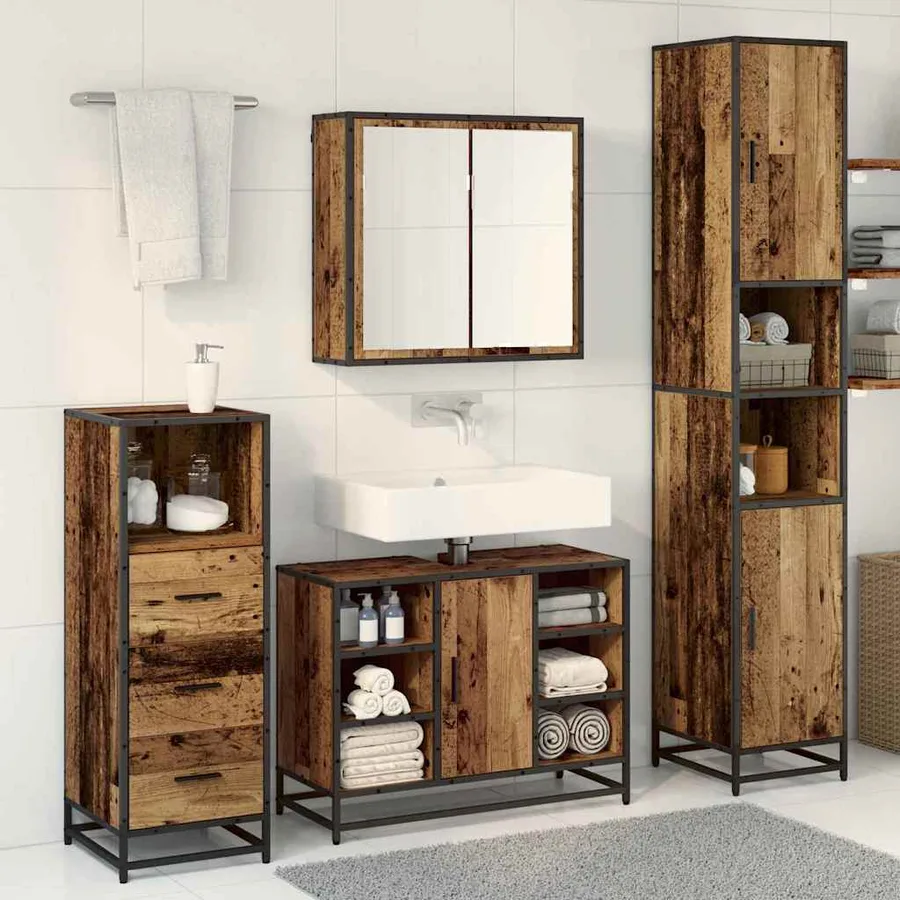 Ensemble de mobilier de salle de bain 3 pcs Bois Ancien - 4