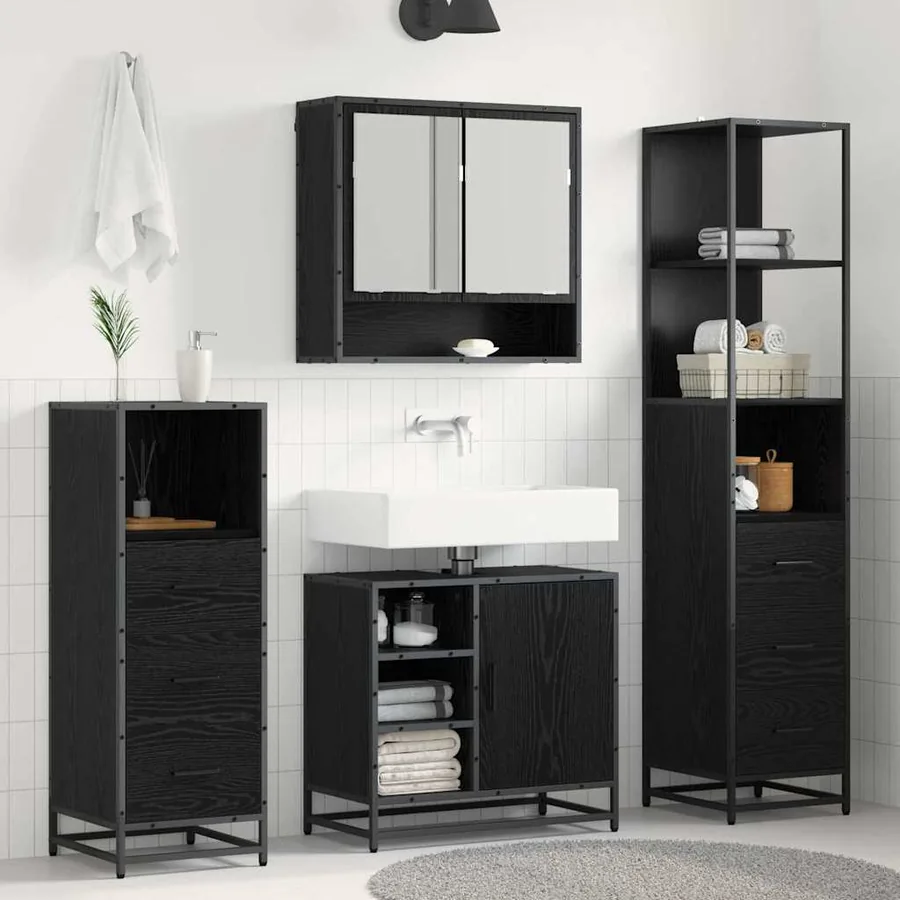 Ensemble de mobilier de salle de bain 3 pcs Chêne noir