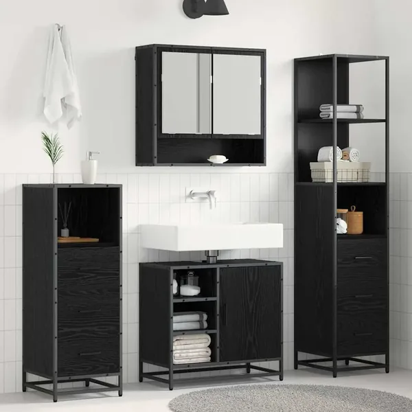 Ensemble de mobilier de salle de bain 3 pcs Chêne noir