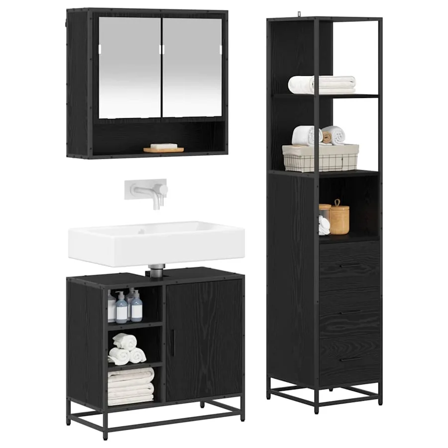 Ensemble de mobilier de salle de bain 3 pcs Chêne noir - 3