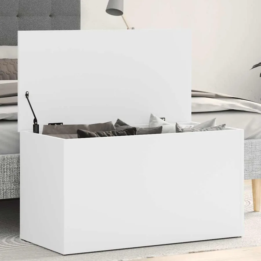 Coffre de rangement Blanc 84x42x46 cm Bois d'ingénierie - 3