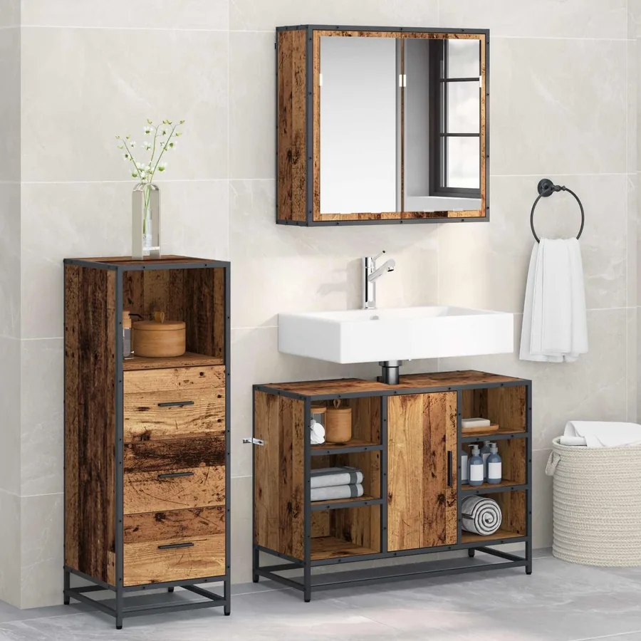 Ensemble de mobilier de salle de bain 3 pcs Bois Ancien
