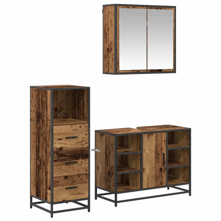 Ensemble de mobilier de salle de bain 3 pcs Bois Ancien - 2