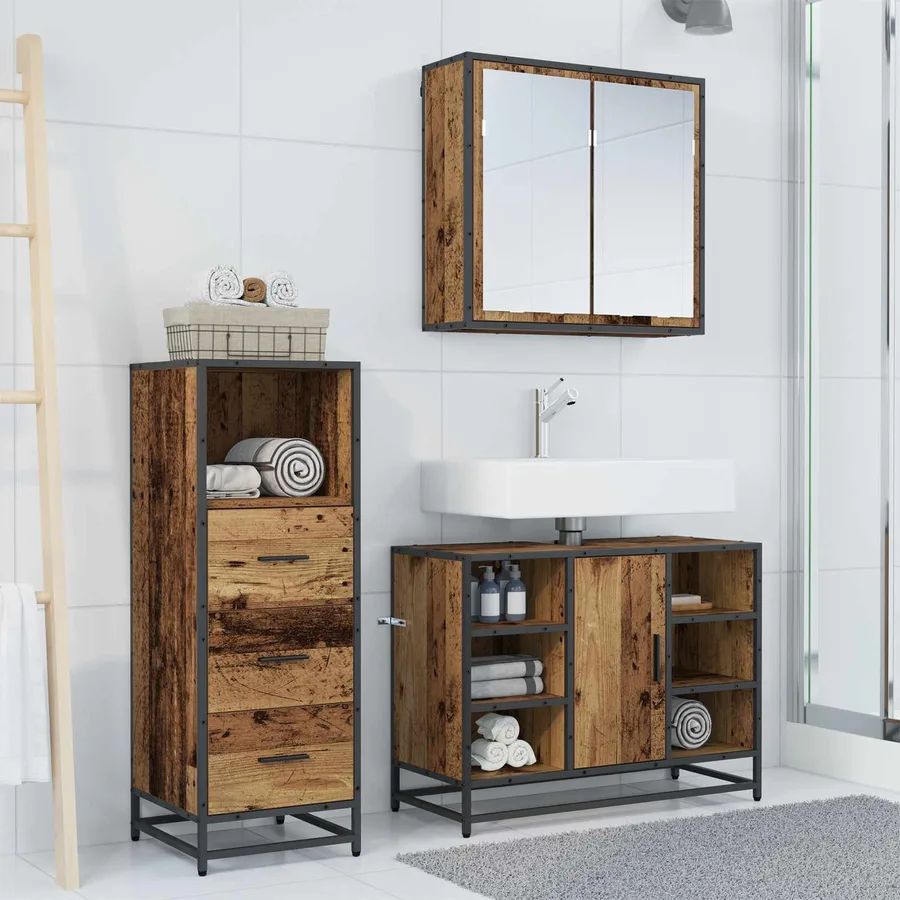 Ensemble de mobilier de salle de bain 3 pcs Bois Ancien - 4