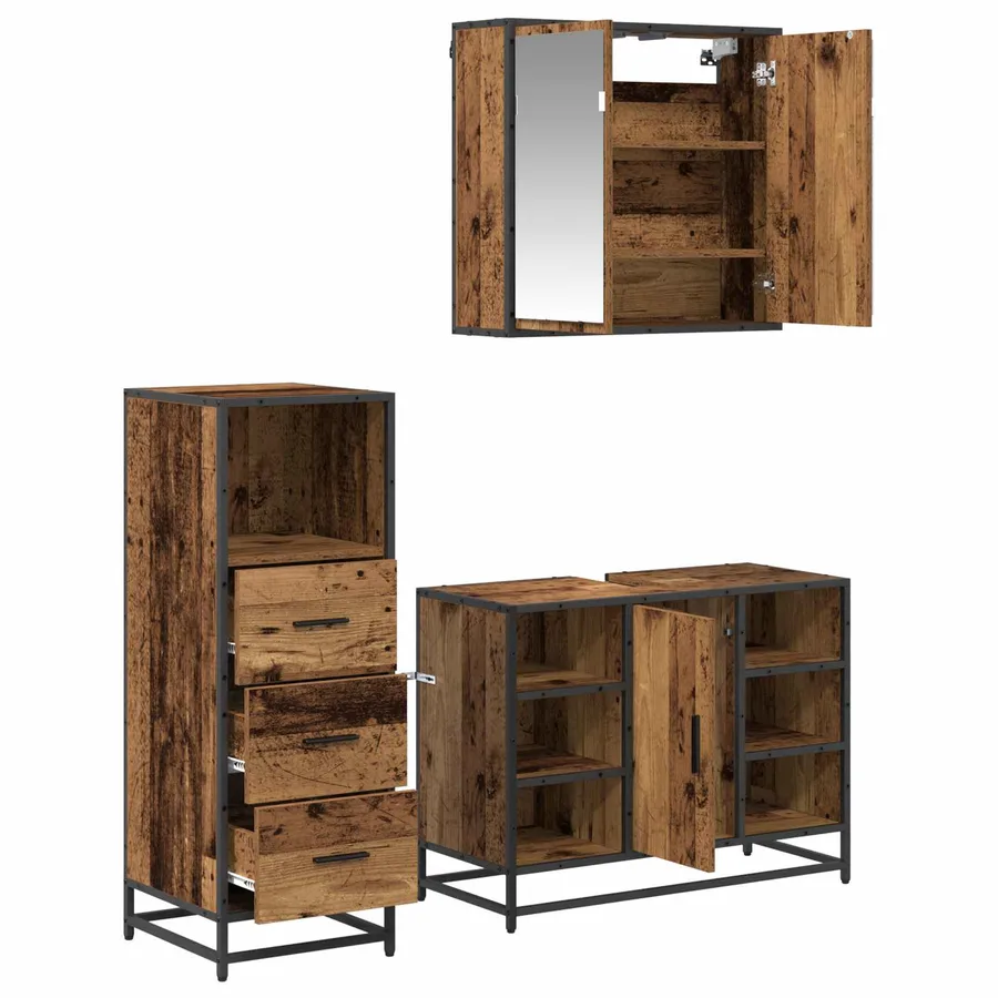 Ensemble de mobilier de salle de bain 3 pcs Bois Ancien - 5