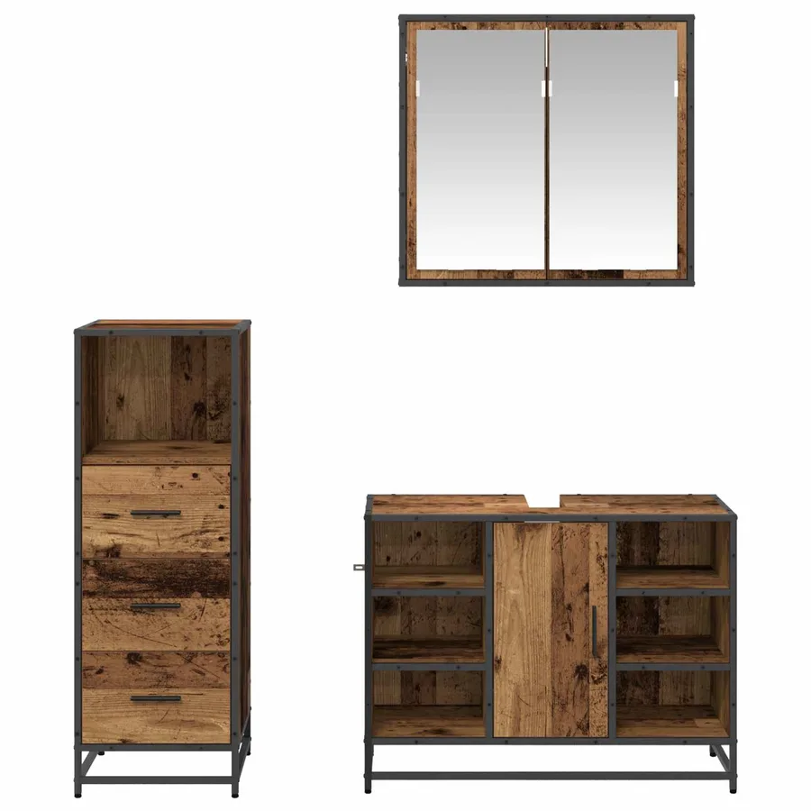 Ensemble de mobilier de salle de bain 3 pcs Bois Ancien - 9