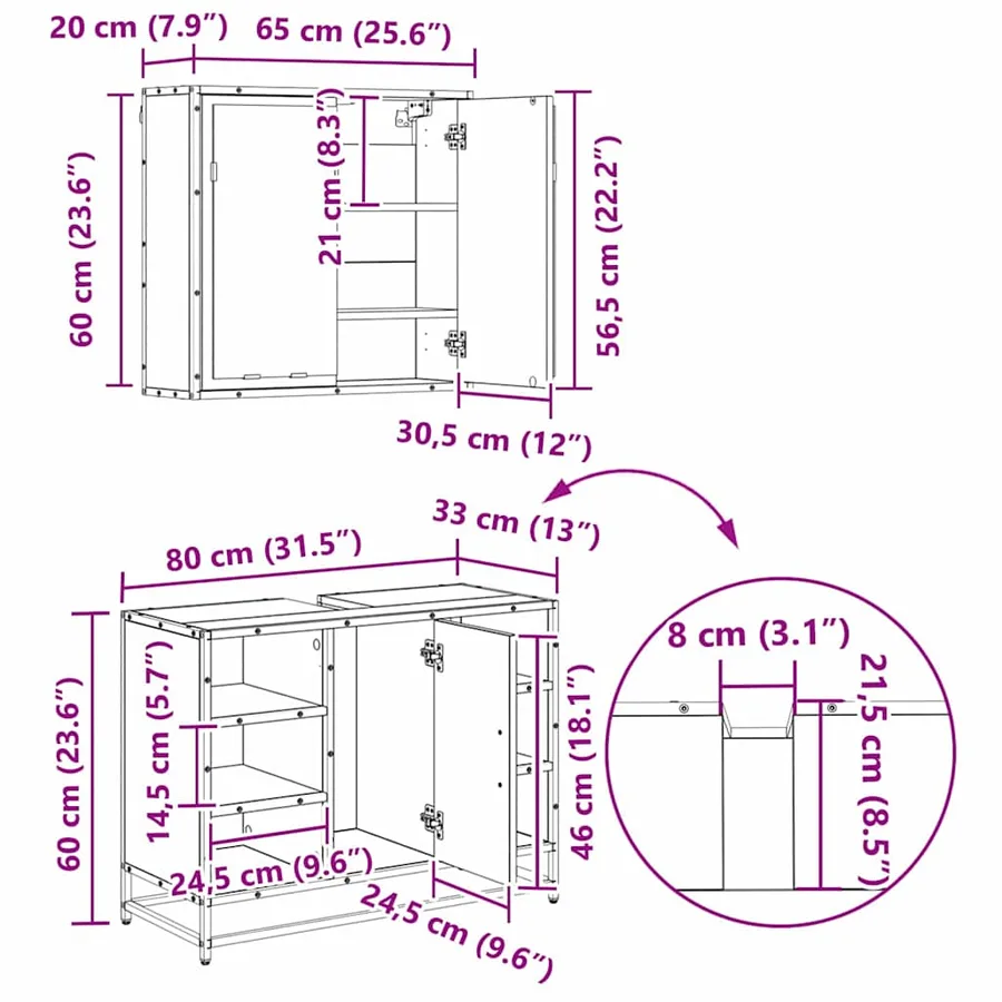 Ensemble de mobilier de salle de bain 3 pcs Chêne noir - 17