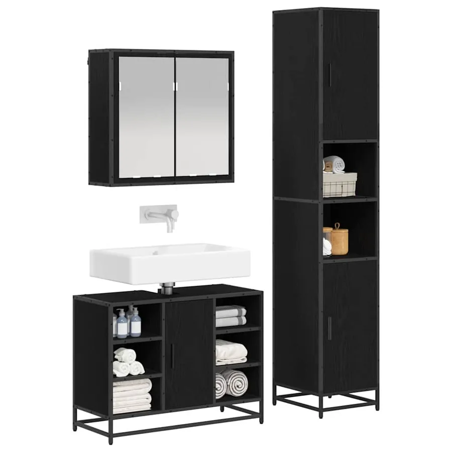 Ensemble de mobilier de salle de bain 3 pcs Chêne noir - 3