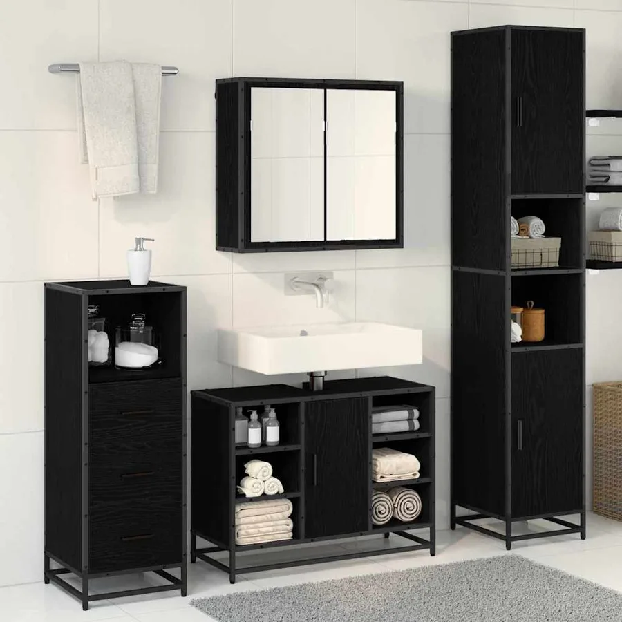 Ensemble de mobilier de salle de bain 3 pcs Chêne noir - 4
