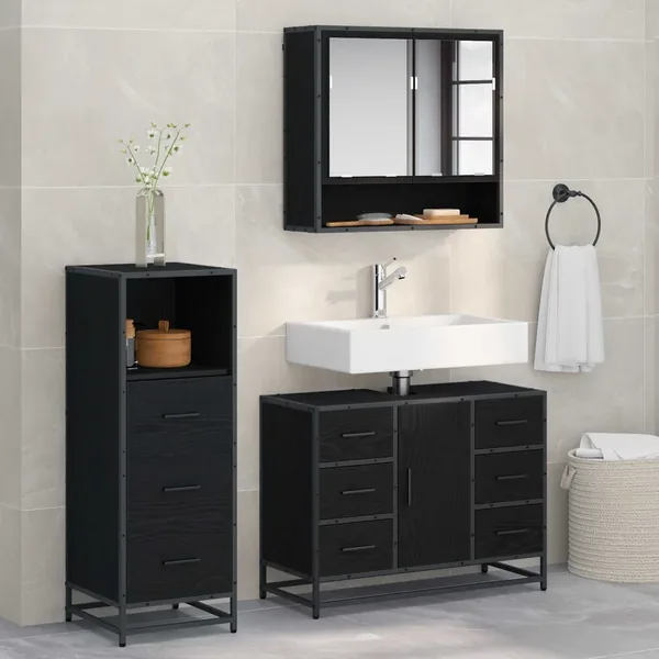 Ensemble de mobilier de salle de bain 3 pcs Chêne noir