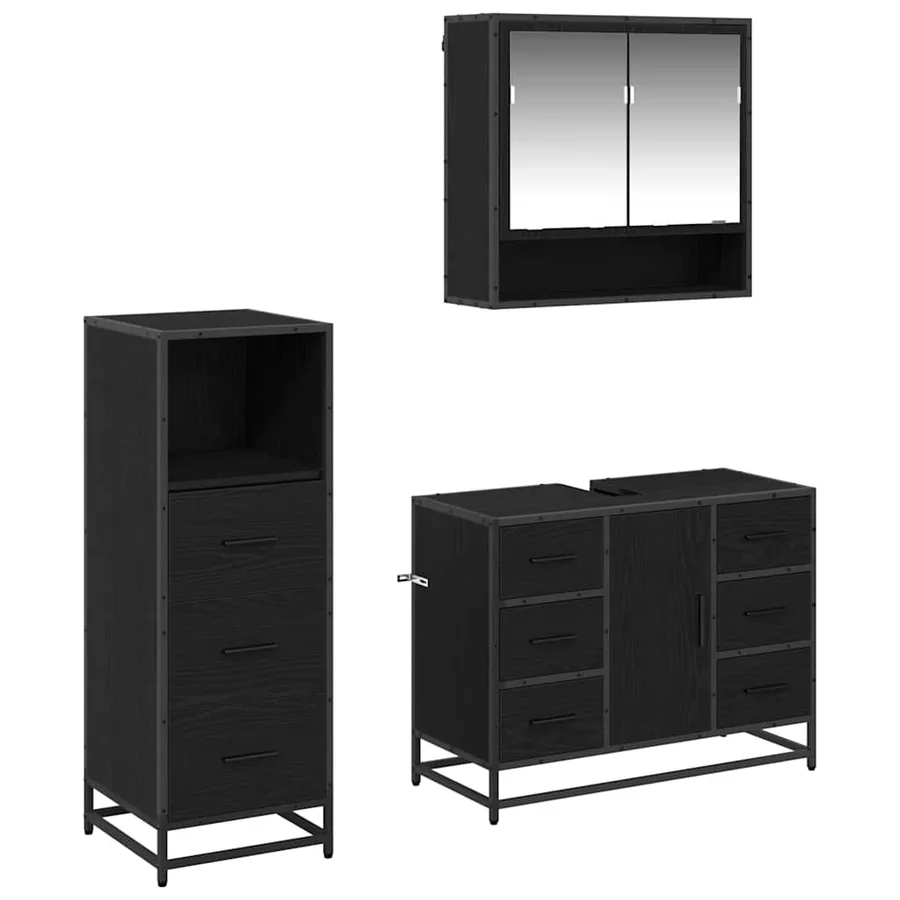 Ensemble de mobilier de salle de bain 3 pcs Chêne noir - 2