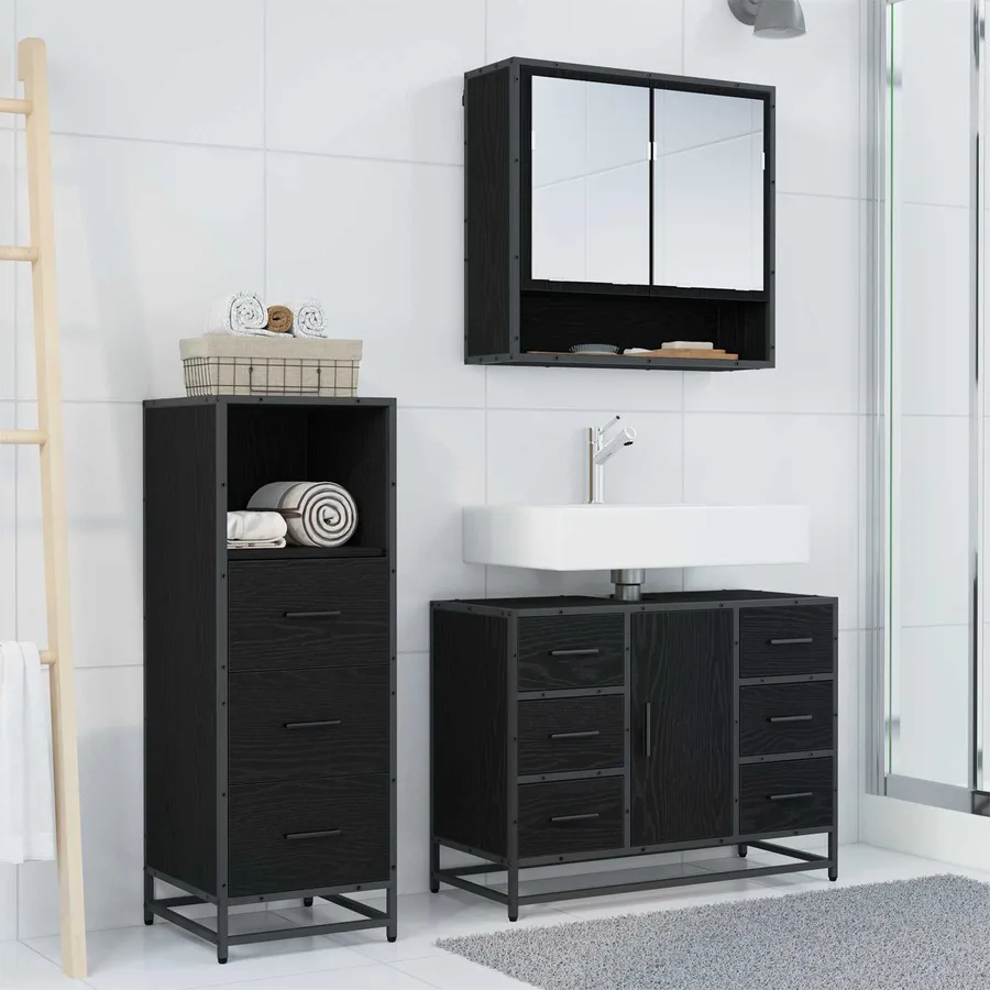 Ensemble de mobilier de salle de bain 3 pcs Chêne noir - 4