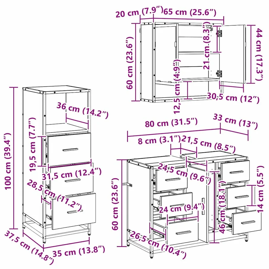 Ensemble de mobilier de salle de bain 3 pcs Chêne noir - 8