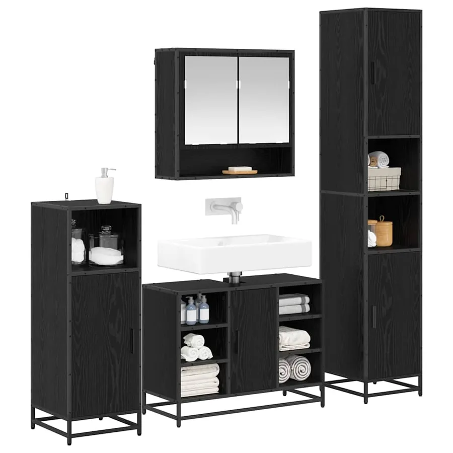 Ensemble de mobilier de salle de bain 4 pcs Chêne noir - 3