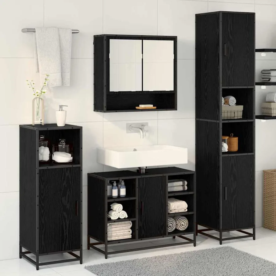 Ensemble de mobilier de salle de bain 4 pcs Chêne noir - 4
