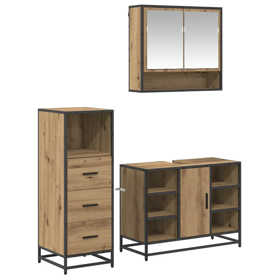 Ensemble de mobilier de salle de bain 3 pc Chêne artisanal - 2