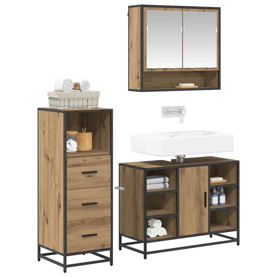 Ensemble de mobilier de salle de bain 3 pc Chêne artisanal - 3